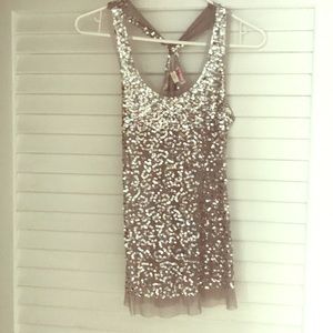 Silver sequined razor back tank